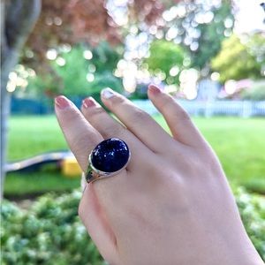 RARE Retired Tiffany & Co. Elsa Peretti 19mm Wide LAPIS Cabochon Silver Ring